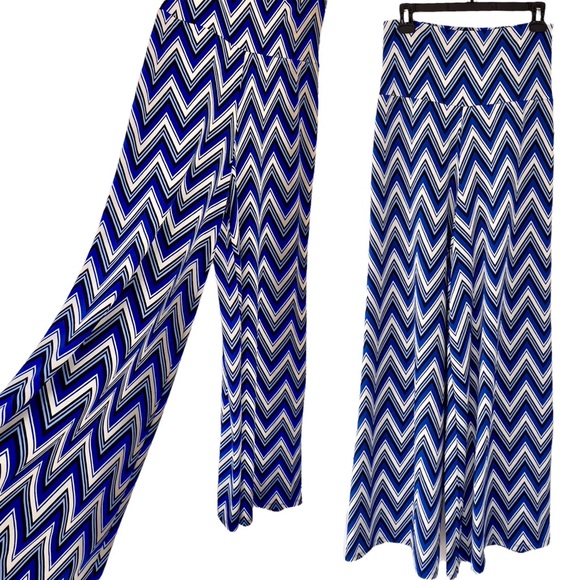 Zac & Rachel Wide Leg High Waist Chevron Print Flowy Stretchy Palazzo Pants | S - Picture 1 of 8